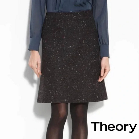 THEORY Wool Angora Charcoal Gray Speckle Paint Fleck Knee Skirt Pockets A Line 6 - Picture 1 of 7
